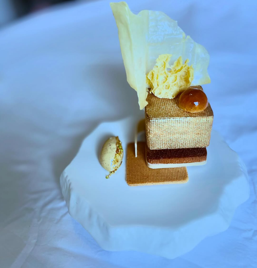 Gold cube pastry dessert